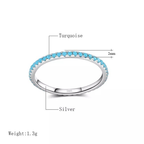 925 Sterling Silver Classic Turquoise Stackable Ring - Picture 9 of 10